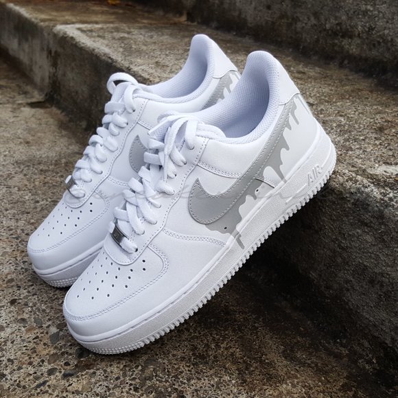 Nike Air Force 1 Low White Concrete Grey Paint Drip Size 7.5 Mens - Picture 6 of 12